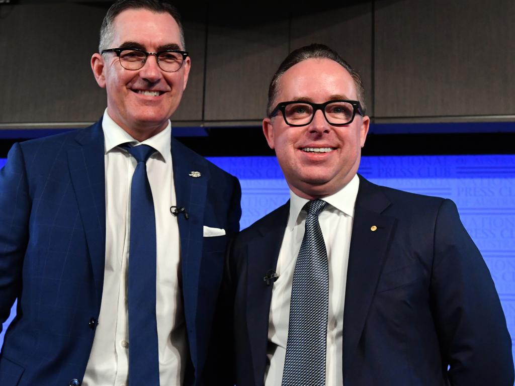 Virgin Australia CEO Paul Scurrah and Qantas CEO Alan Joyce are facing a tough battle within the aviation industry as coronavirus grips the world. Picture: AAP Image/Mick Tsikas.