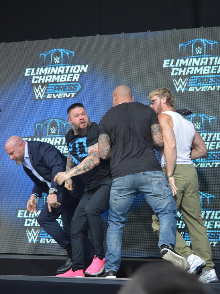 Triple H and Randy Orton had to step in. Picture: Sam Gironda