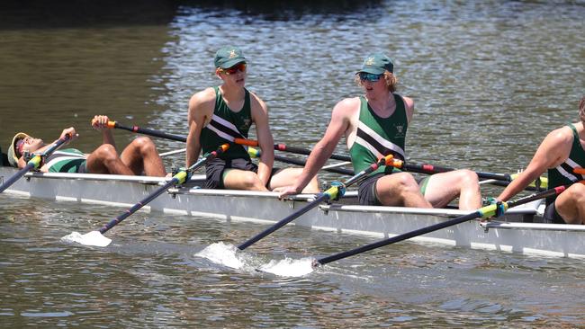 Action shots of the 144th Barwon Regatta (rowing), runs across Saturday and Sunday. Includes both school crews and club crews (ages ranging from teens to masters).rowing coxed 4 the Geelong college Picture: Mark Wilson