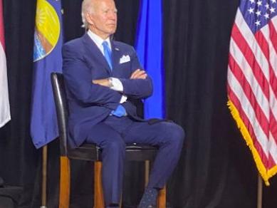 Joe Biden tearing up during Kamala Harris's speech. Picture: Twitter/@jeneps