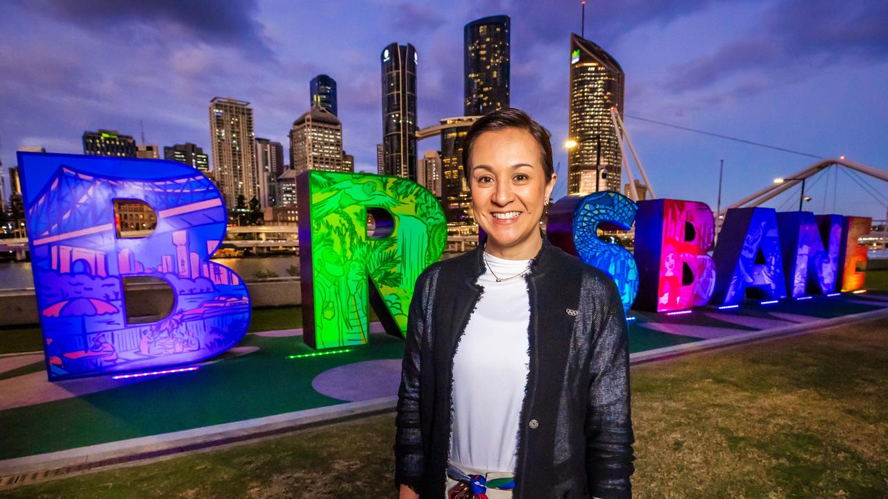 The Brisbane 2032 Coordination Commission, Brisbane 2032 Mikaela Cojuangco Jaworski Brisbane 2032 IOC Coordination Chair tour the newly refreshed Brisbane sign at Southbank., Picture: Nigel Hallett