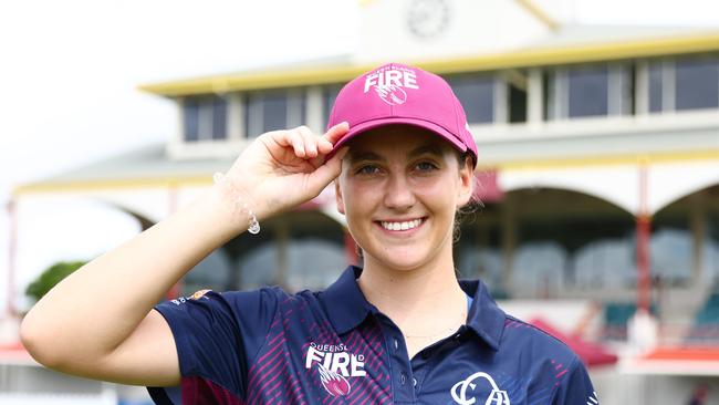 Lilli Hamilton of Queensland cap presentation during the WNCL match between Queensland and Tasmania at Allan Border Field, on January 12, 2025, in Brisbane, Australia. (Photo by Chris Hyde/Getty Images)