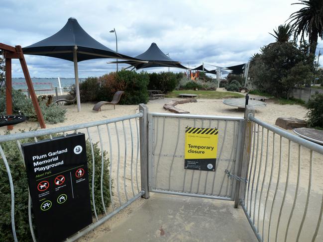 A closed-off playground at Albert Park. Picture: Andrew Henshaw