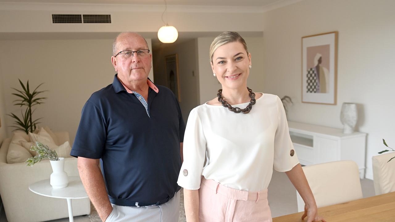 Robert Moir, with agent Stephanie O'Sullivan, is selling a family unit in Huntleys Cove, where units are a popular alternative. Picture: Jeremy Piper