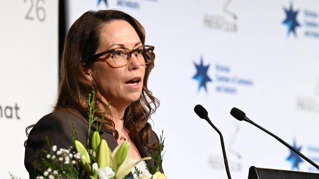 Treasurer Jaclyn Symes speaks at the Melbourne Press Club Budget Lunch.