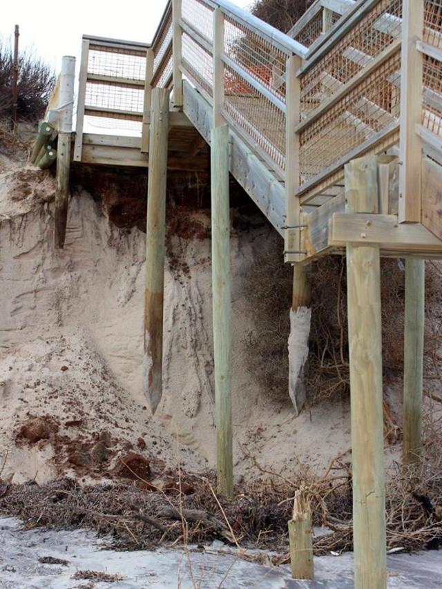 Nearby wooden steps are also damaged. Picture: Anne Wheaton, Western Adelaide Coastal Residents Association