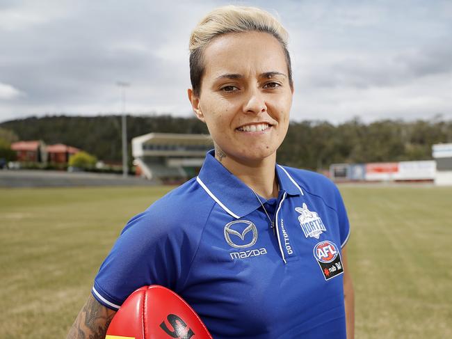 AFLW Tasmanian Kangaroos player Moana Hope at North Hobart Oval to discuss the club's Round 1 clash and the release of the AFLW fixture. Picture: RICHARD JUPE