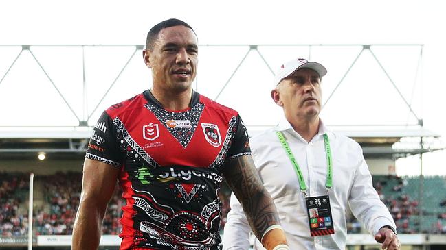 Tyson Frizell was assisted from the field after a head knock. Picture: Getty Images