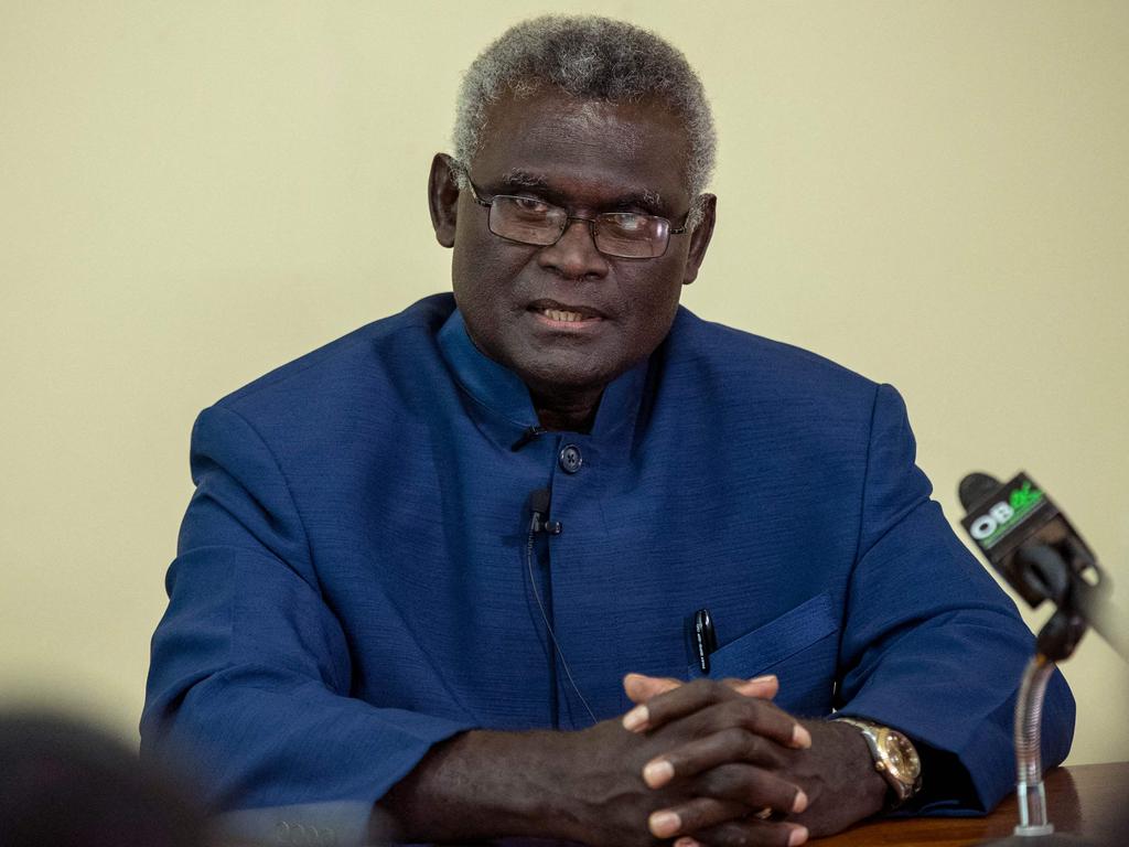 Mr Sogavare delivered a heated defence of his country’s security deal with China. Picture: by Robert Taupongi / AFP