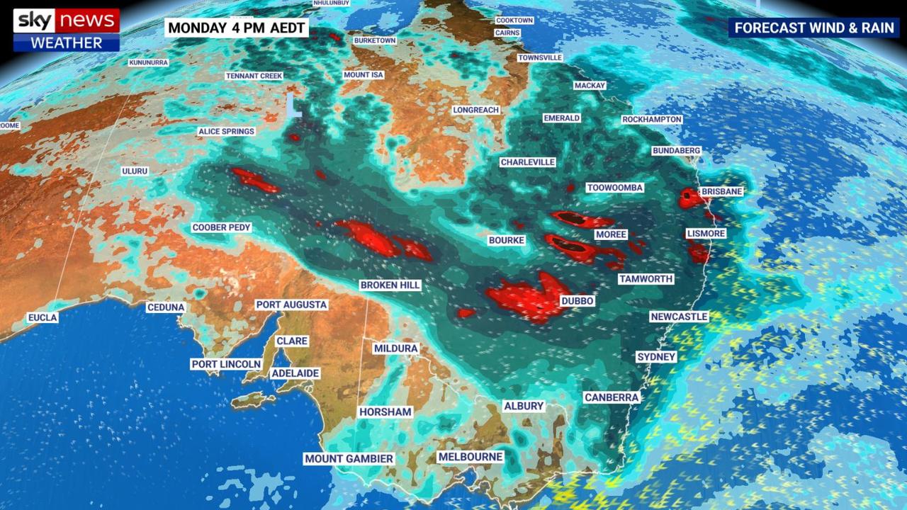 Fresh rain is marching across NSW and the east coast. Picture: Sky News Weather