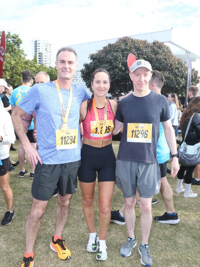 Gold Coast Marathon 2023 Michael Cutting, Stephanie Hiller and William Kersey. 1 July 2023 Southport Picture by Richard Gosling