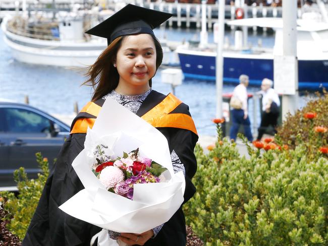 UTAS Graduations - Tasmanian School of Business and Economics and Graduate Research graduates are pictured before the ceremony. Picture: MATT THOMPSON