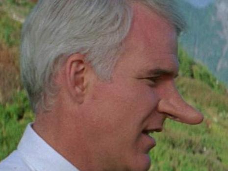 Actor Steve Martin (l) and Daryl Hannah in scene from film 'Roxanne'.