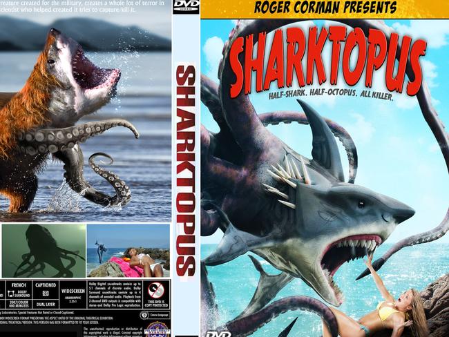 HALF SHARK, HALF OCTOPUS, ALL KILLER ... The DVD cover for Sharktopus.