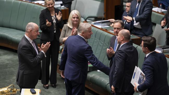 Outgoing deputy prime minister Michael McCormack was given a standing ovation following his final Question Time in the leadership role. Picture: NCA NewsWire / Martin Ollman