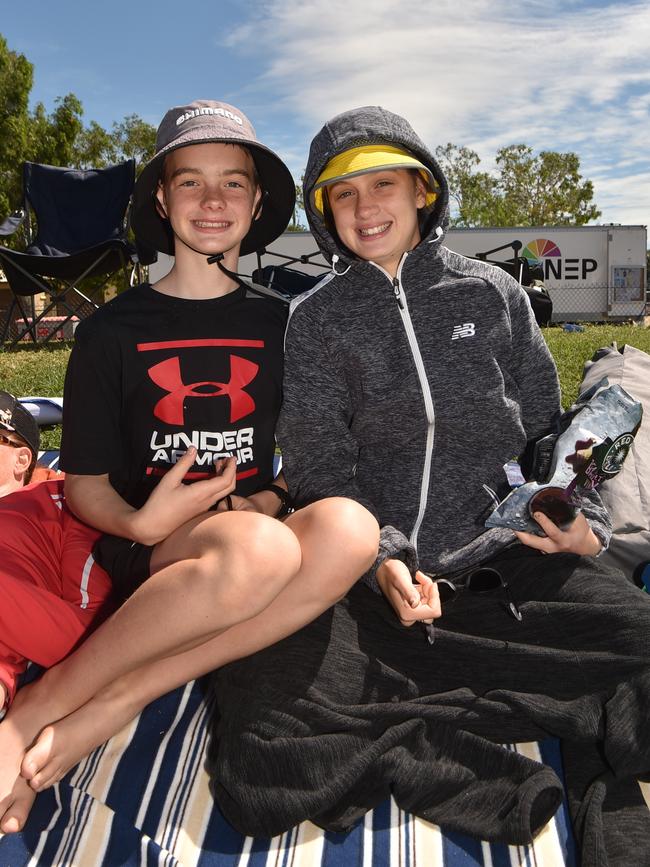 Game three of Dettol ODI series between Australia and Zimbabwe at Riverway Stadium. Ethan, 12, and Amelia Behremdorff, 14. Picture: Evan Morgan