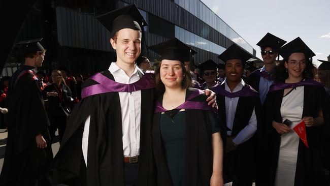 Maxwell Sharp 21 and Alexa Trochatos 21 graduated with Bachelor of Medical Research. UTAS Town and Gown parade of students graduation. Picture: Nikki Davis-Jones