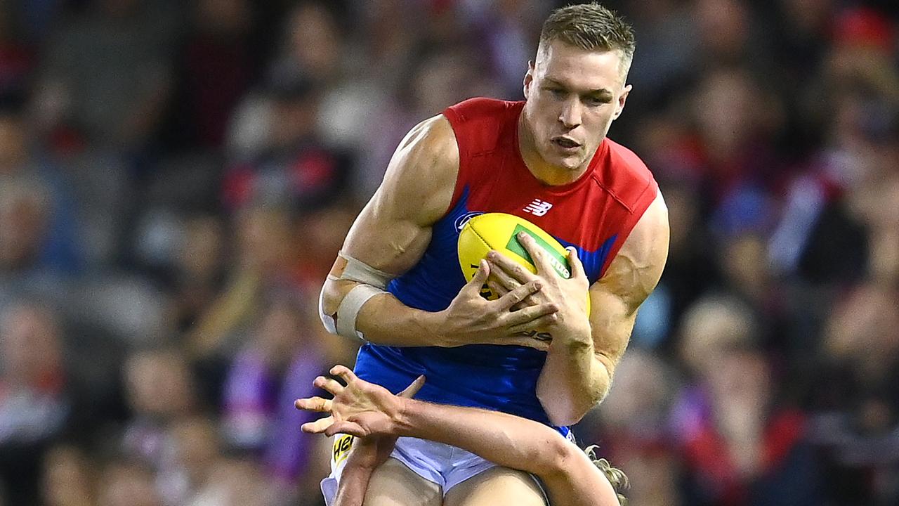 Tom McDonald takes a strong mark against the Saints at Marvel Stadium. Picture: Getty Images