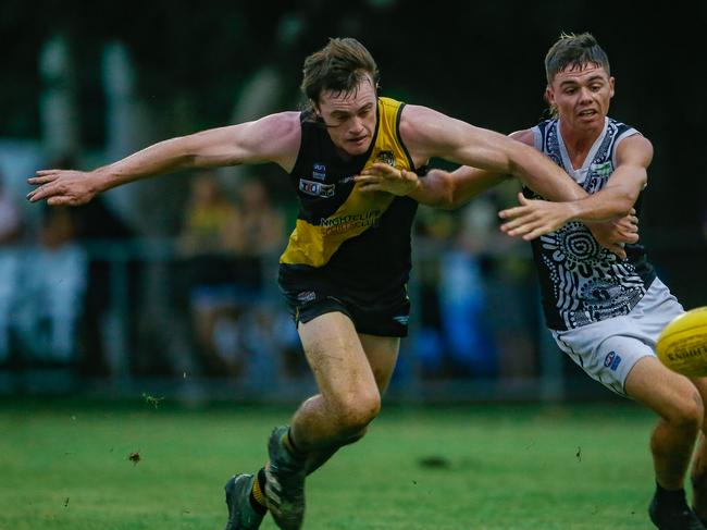 Tigers's Dom Brew had a stellar first season with the Nightcliff side winning the Nichols Medal. Picture: Glenn Campbell