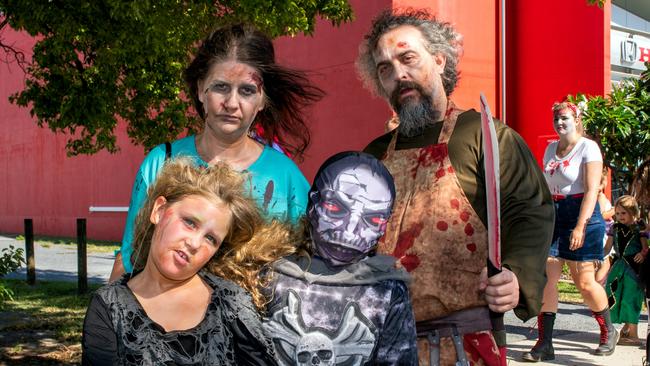 Marsha Burns, Skylar Burns, Jesse Burns and Grant Burns from West Mackay at Mackay Charity Zombie Walk. Saturday, October 30, 2021. Picture: Michaela Harlow