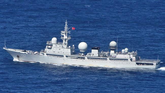 A Dongdiao-class Chinese spy ship, sailing off the northwest shelf of Australia in May 2022. Picture: Defence