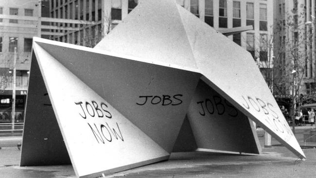 Graffiti of a sculpture at City Square.