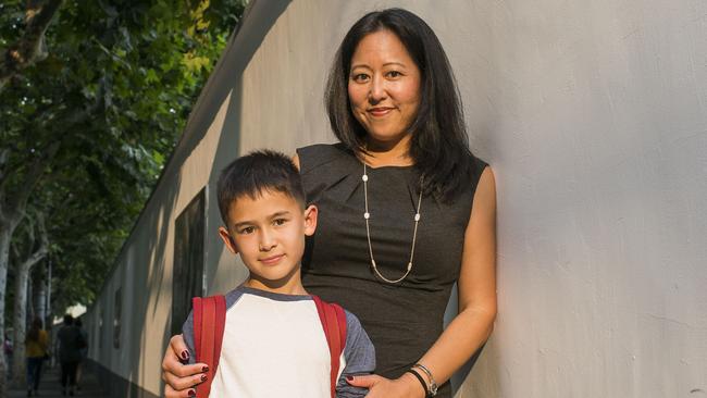 US-born author Lenora Chu with son Rainey, 8, in Shanghai. Picture: Dave Tacon