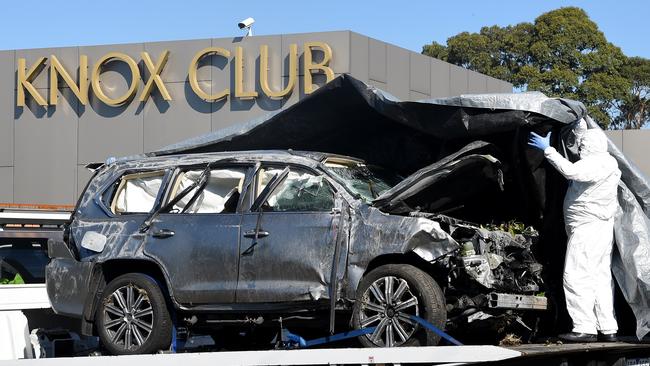 The allegedly stolen Lexus is towed from the scene. Picture: Nicole Garmston