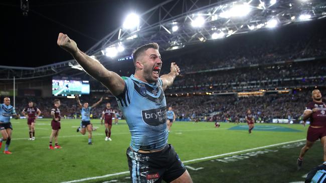 Tedesco celebrates his match-winning try. Picture: Phil Hillyard