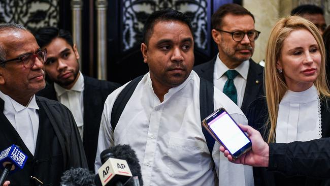 Exposto’s son, Hugo Pinto Exposto, at the Federal Court in Putrajaya, outside Kuala Lumpur. Picture: AFP