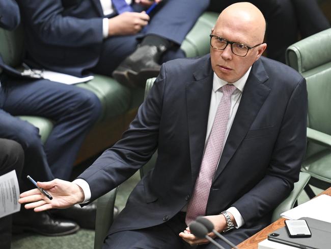 Leader of the Opposition Peter Dutton during Question Time at Parliament House in Canberra. Picture: NewsWire