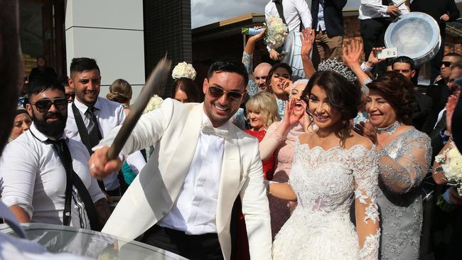 Deputy Auburn Mayor Salim Mehajer and his bride on their wedding day. Picture: Toby Zerna