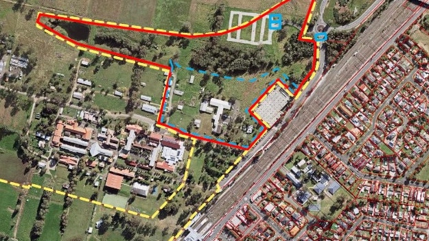 Map outlining proposed site for medium and high density housing, adjacent to Hurlstone Agricultural High School and Glenfield Station.