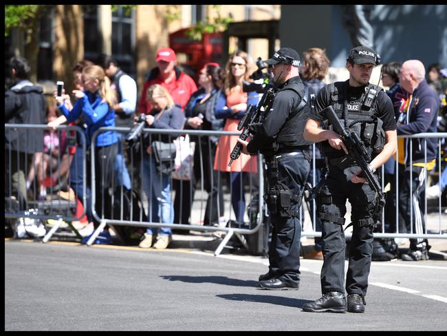 Security for Harry and Meghan’s wedding ion Windsor in 2018. Picture: Andrew Parsons / i-Images