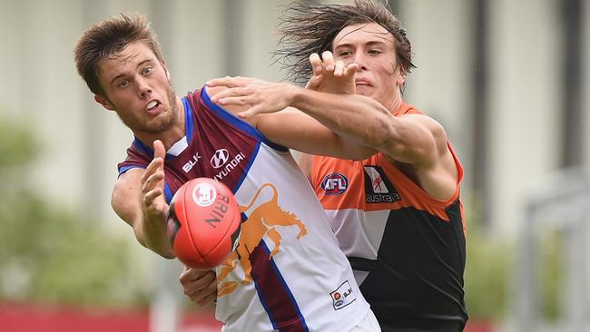 Josh Schache in action for Brisbane against GWS last year.