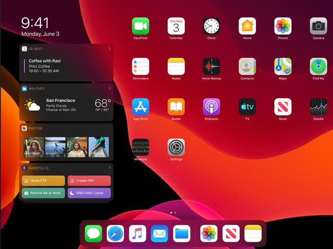 The revamped home screen with Apple's iPad OS