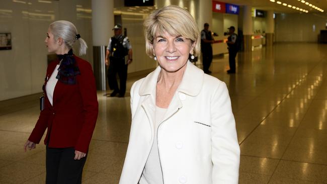 Minister for Foreign Affairs Julie Bishop arrives at Perth Airport. Picture: Richard Hatherly