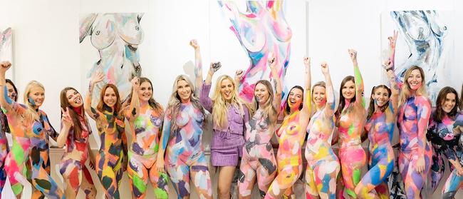 Sophie Tea, an artist based in Manly, paints 25 nude women at her studio in Manly. Picture: James Mills.