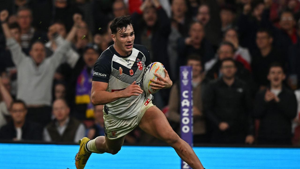 Herbie Farnworth has his eyes on the fullback role after impressing for England at the Rugby League World Cup. Picture: AFP.