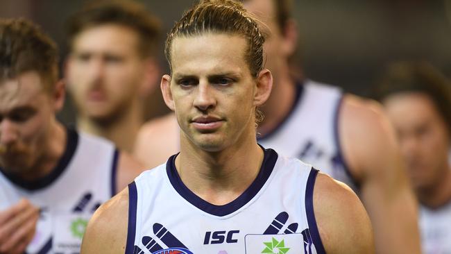 Nat Fyfe looks to be out of contention for the 2018 Brownlow Medal, handed a one-match ban. Picture: AAP