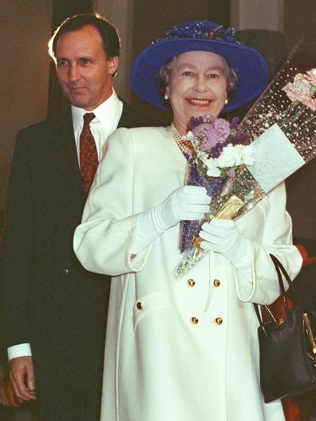 Mr Keating with the Queen in Canberra in 1992. Picture: AFP