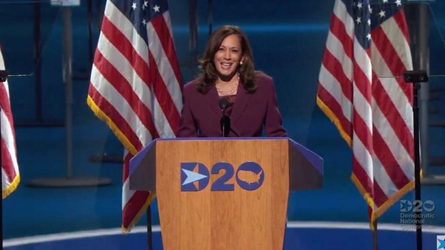 Kamala Harris accepts the nomination as Vice President. Picture: AFP.