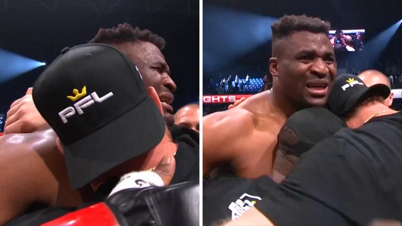 ‘Please remember my son’: Francis Ngannou’s tears after brutal KO win in return bout