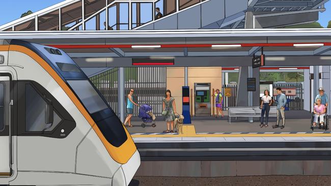 An artist's impression of the Sunshine Coast Direct Rail Line, which could cover 37km. Sunshine Coast Mayor Rosanna Natoli said the rail was vital for the region’s population beyond the 2032 Olympics. Picture: TMR.