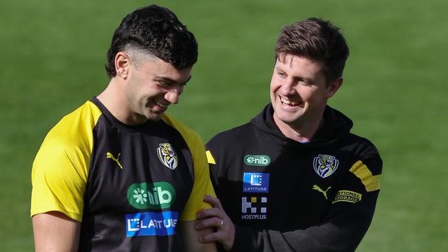 Caretaker coach Andrew McQualter with Tim Taranto. Picture: Michael Klein