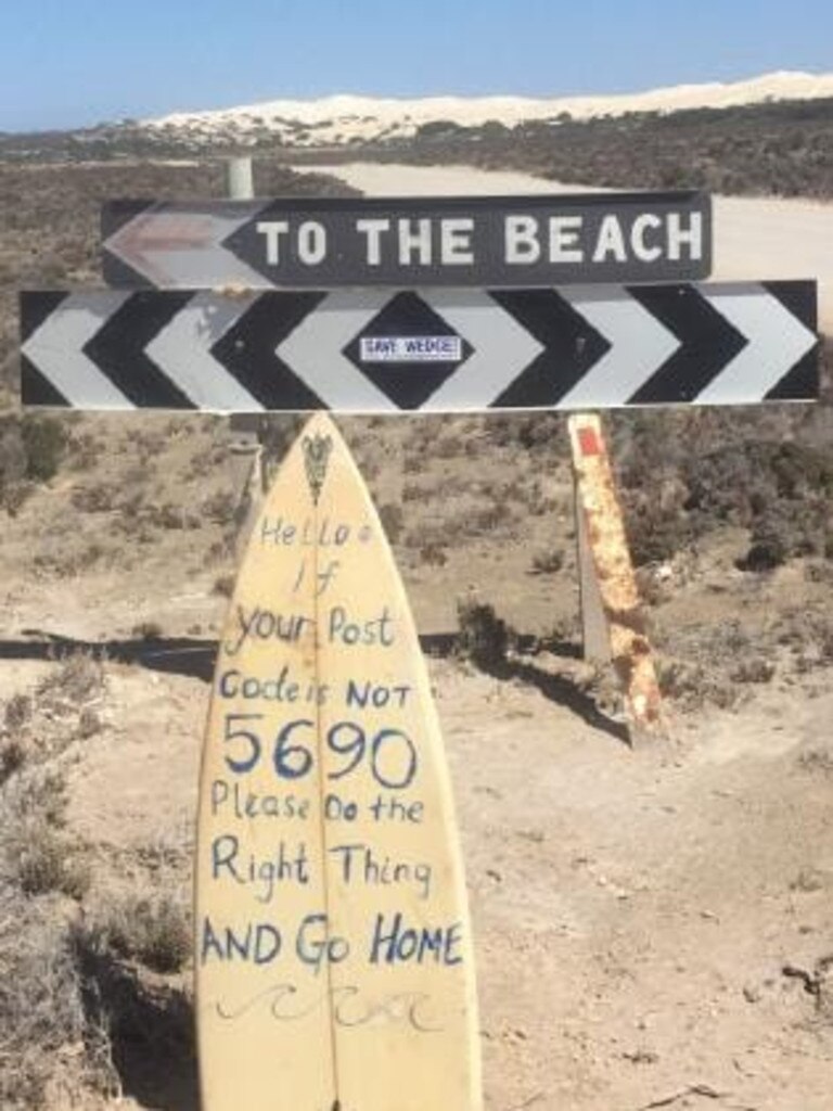 A sign near Cactus Beach at Penong warning people to stay away.
