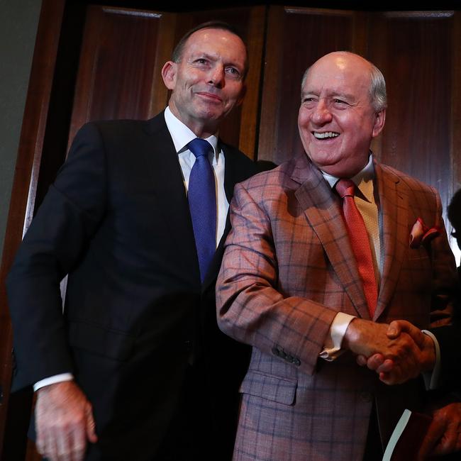 Milestone... Former PM Tony Abbott pictured with the broadcaster.