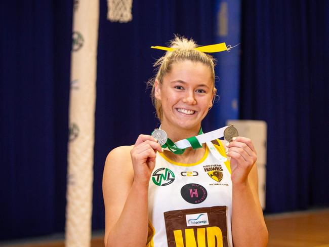 Ellie Marshall of the Northern Hawks was awarded Most Valuable Player in the state netball grand final against the Cavaliers at Launceston's Silverdome. Picture: PATRICK GEE/SUPPLIED