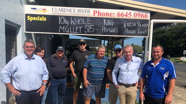 Clarence MP Richie Williamson (left), Page MP Kevin Hogan (second from right) and members of the Clarence River Fisherman’s Co-Operative have been calling out for support since the beginning of the outbreak.