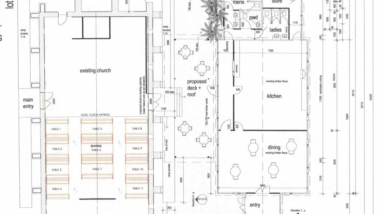 Floor plans for the proposed renovations reveal how the cafe and restaurant would be laid out next to the church.